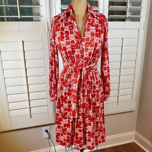 Vintage Red Floral Women's Dress with tie 8-13-019